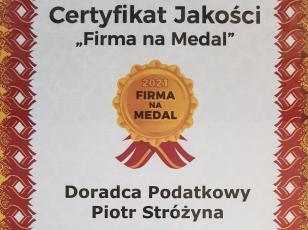 Doradca Podatkowy Piotr Stróżyna laureatem konkursu Firma na medal